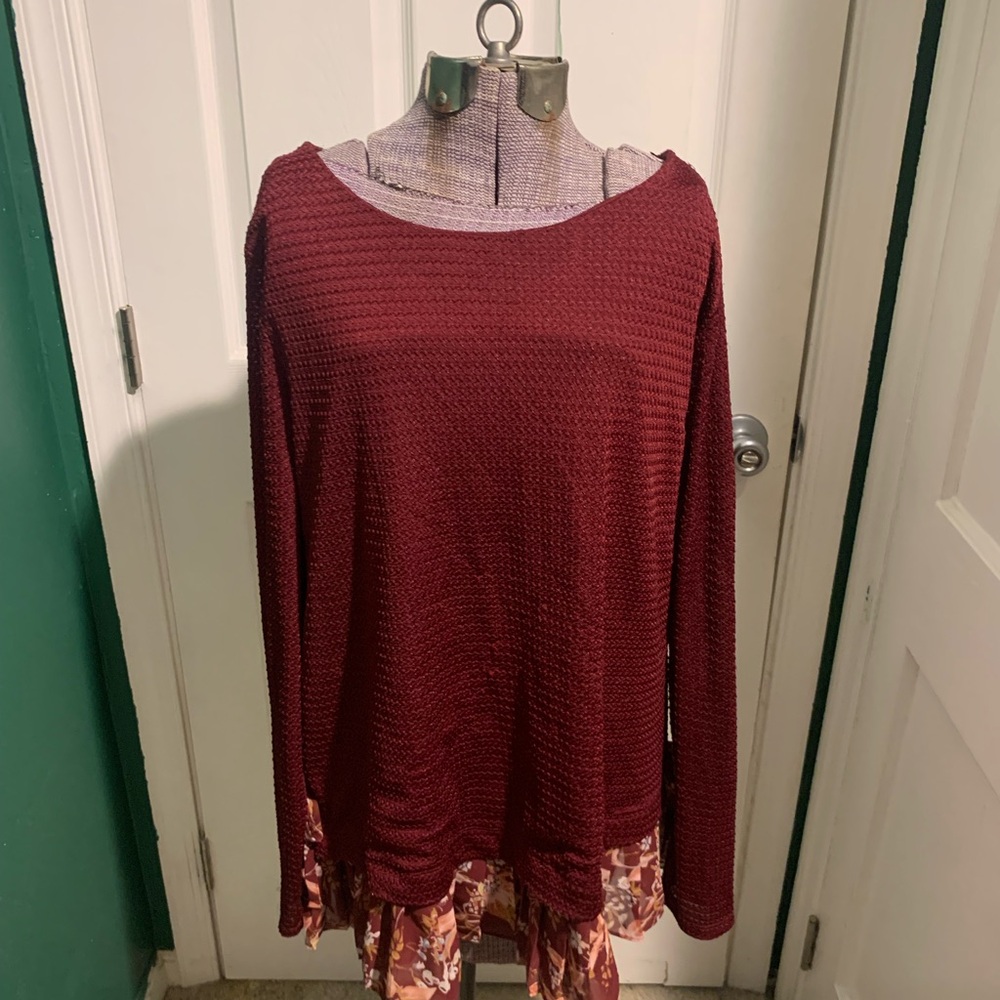 LC Lauren Conrad Burgundy Long Sleeve Top